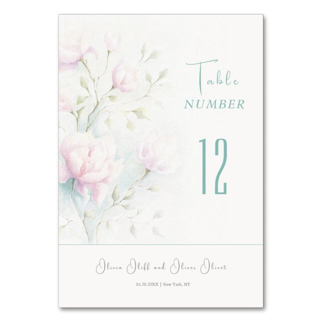 Rosa Magnolia Bröllop Bordsnummer (Framsidan)