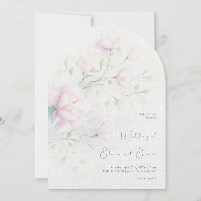 Rosa Magnolia Bröllop Inbjudningar (Framsida)