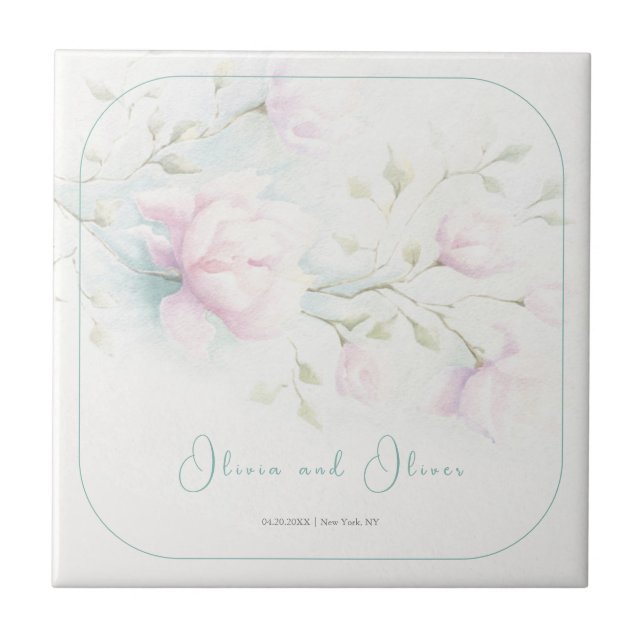 Rosa Magnolia Bröllop Kakelplatta (Framsidan)