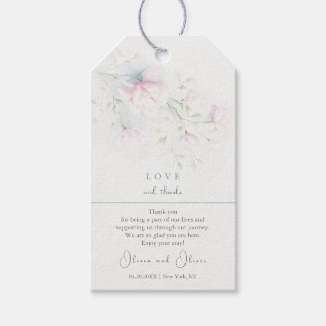 Rosa Magnolia Bröllop Kärlek och tack Presentetikett (Framsidan)