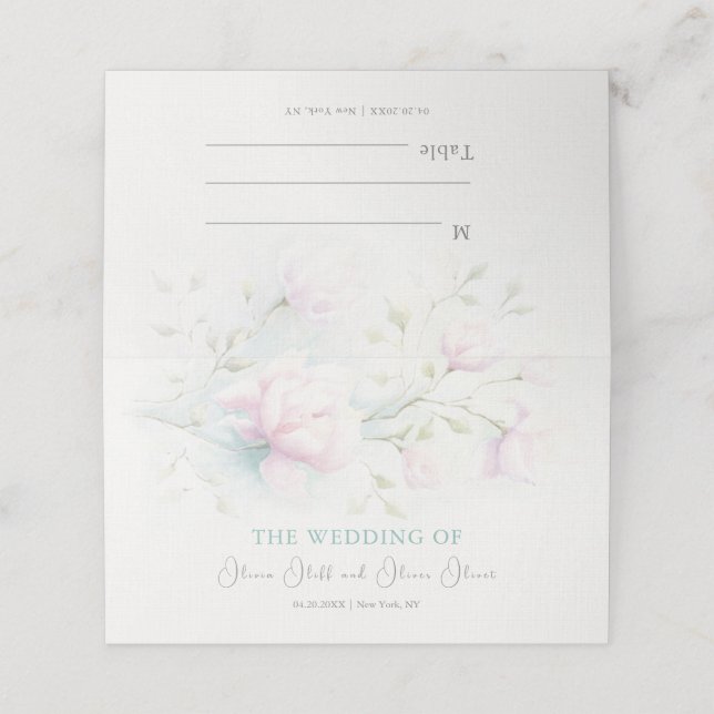 Rosa Magnolia Bröllop-platskort Placeringskort (Utvändigt utvikt)