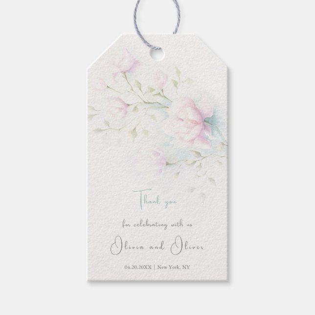 Rosa Magnolia Bröllop Presentetikett (Framsidan)