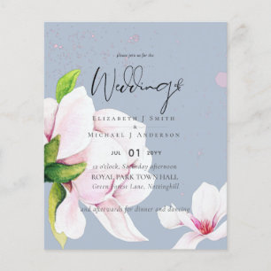 ROSA Magnolia Dusty Blue Bröllop Fly, PRISERAD MED Flygblad