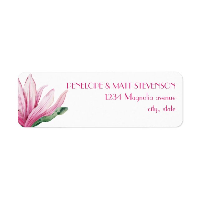 Rosa Magnolia Flower i blomman Bröllop Returadress Etikett (Framsidan)