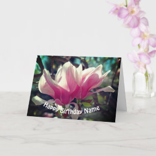 Rosa Magnolia Flower Personlig Birthday Kort
