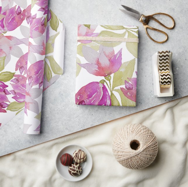 Rosa Magnolia Flowers Watercolor Art Presentpapper (Hantverk)