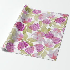 Rosa Magnolia Flowers Watercolor Art Presentpapper