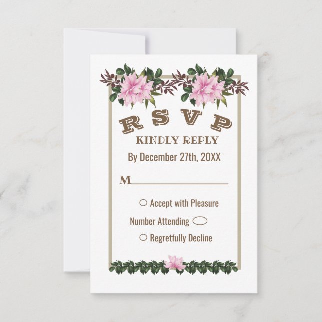 Rosa Magnolia Greenery Blommigt Bröllop OSA Card Inbjudningar (Framsida)