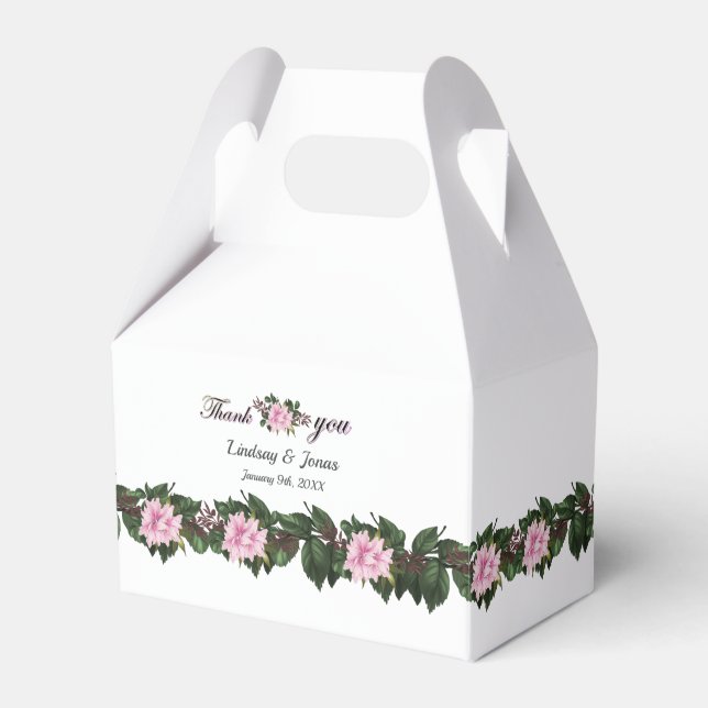 Rosa Magnolia Greenery Blommigt Wedor Favor Box Presentaskar (Framsidan Sidan)