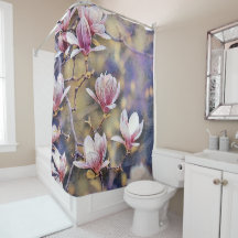 Rosa magnolia gren vattenfärgsbakgrund lila 