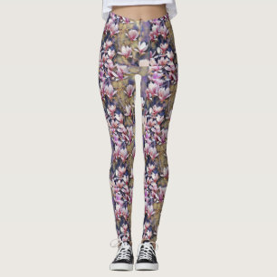 Rosa magnolia gren vattenfärgsbakgrund lila  leggings