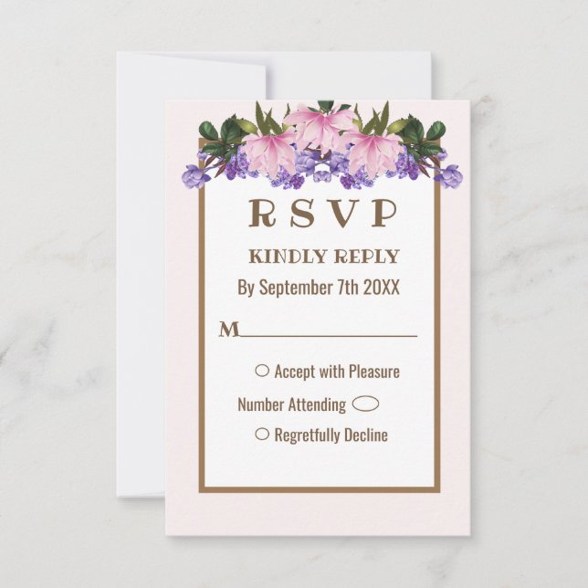Rosa Magnolia Lavender Blommigt Bröllop OSA Card Inbjudningar (Framsida)