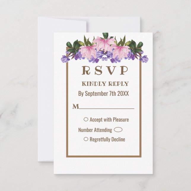 Rosa Magnolia Lavender Blommigt Bröllop OSA Card Inbjudningar (Framsida)