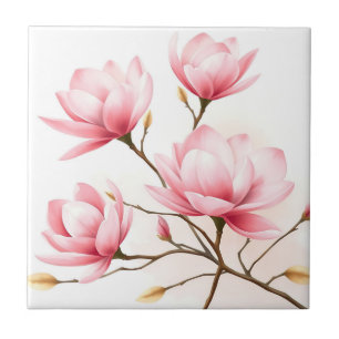 Rosa Magnolia med Guld-accenter Kakelplatta