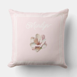 Rosa magnolia monogrammad dekorativ kudde