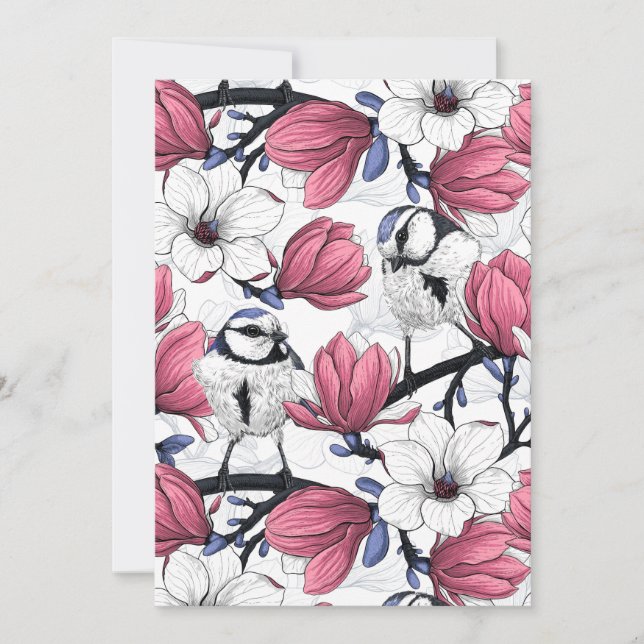 Rosa magnolia och blåmesfåglar (Framsida)