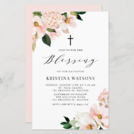 Rosa Magnolia och Hydrangea Baby Bluting Inbjudan