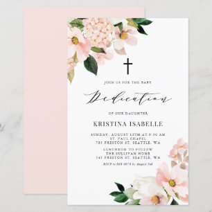 Rosa Magnolia och Hydrangea Baby Dedication Inbjud