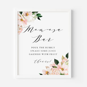 Rosa Magnolia och Hydrangea Baby Shower Momosa Pub Poster