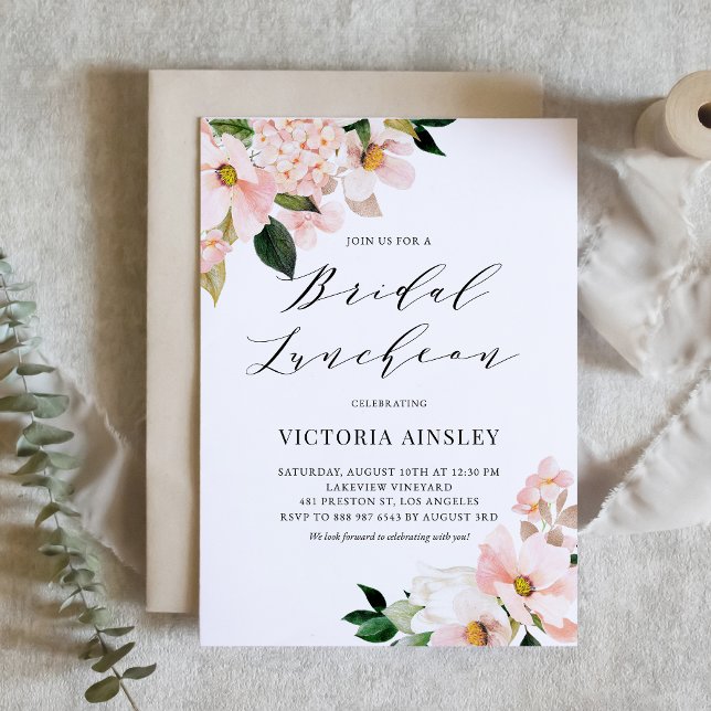  Rosa Magnolia och Hydrangea Möhippa Luncheon Inbjudningar (Skapare uppladdad)