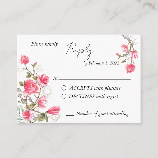 Rosa Magnolia-OSA-kort för bröllop Tilläggskort (Framsida)