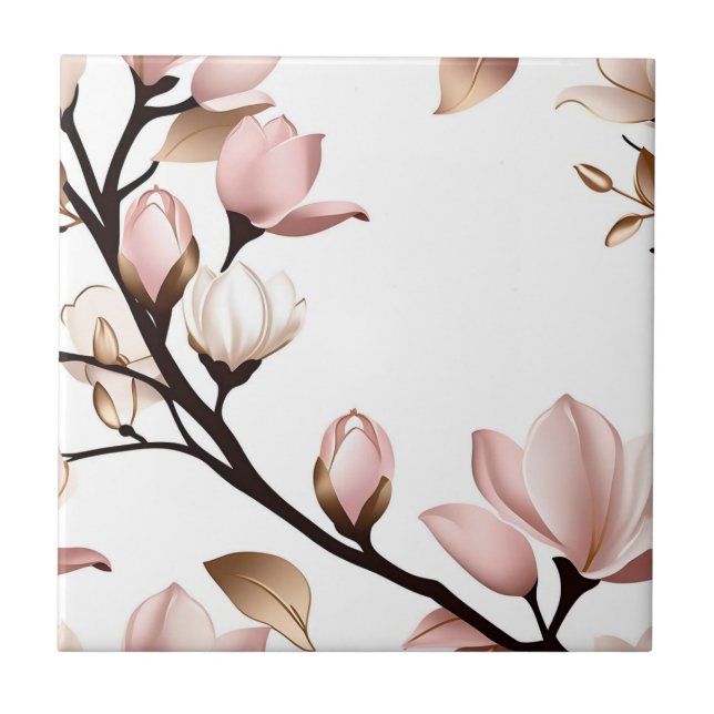  Rosa Magnolia på White Kakelplatta (Framsidan)