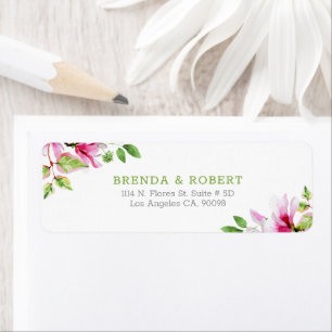 Rosa Magnolia ram bröllop Returadress Etikett