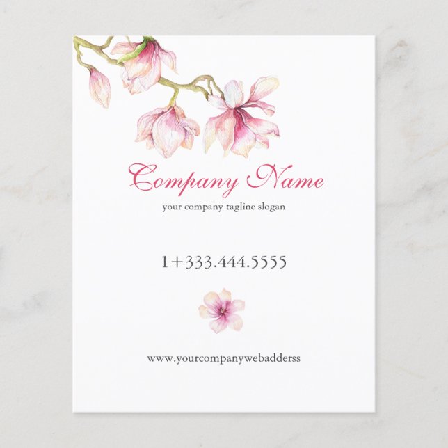 Rosa Magnolia Rosa & Grått Typography Service Mene Flygblad (Framsidan)