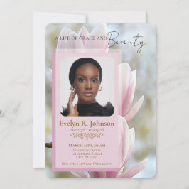 Rosa magnolia‑stil foto begravningsprogram inbjudningar