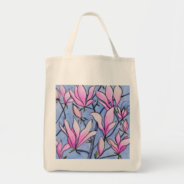 Rosa Magnolia Tote Bag Tygkasse (Framsidan)