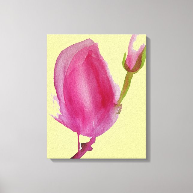 Rosa Magnolia vattencolor blommigt art stor blomma Canvastryck (Framsida)