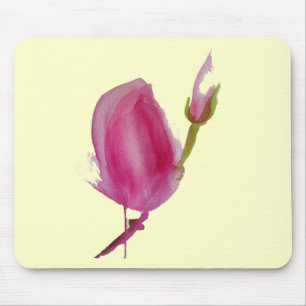 Rosa Magnolia vattenfärg blomma konst Musmatta