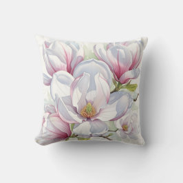 Rosa Magnolia Vattenfärg Blomma Kudde