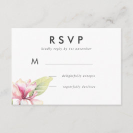 Rosa Magnolia Vattenfärg Bröllopssvar OSA Kort