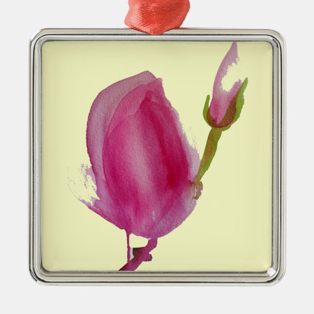 Rosa Magnolia vattenfärglasart Julgransprydnad Metall (Framsidan)