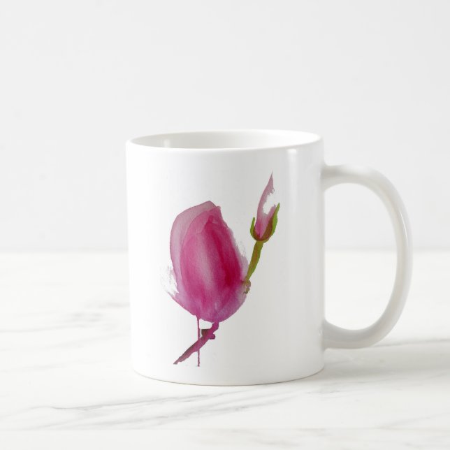 Rosa Magnolia vattenfärglasart Kaffemugg (Höger)