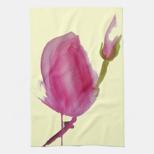 Rosa Magnolia vattenfärglasart Kökshandduk