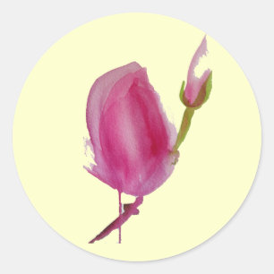 Rosa Magnolia vattenfärglasart Runt Klistermärke