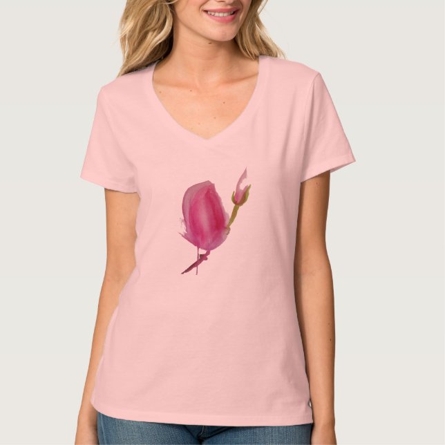 Rosa Magnolia vattenfärglasart T Shirt (Framsida)