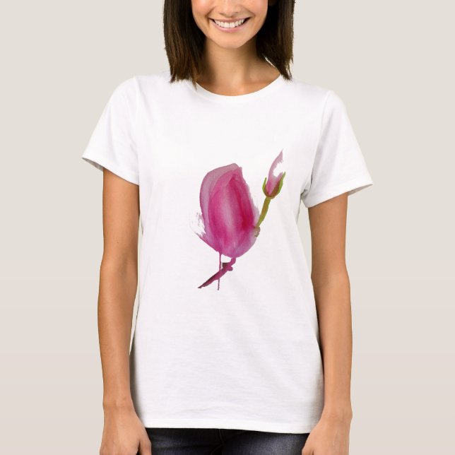 Rosa Magnolia vattenfärglasart T-shirt (Framsida)
