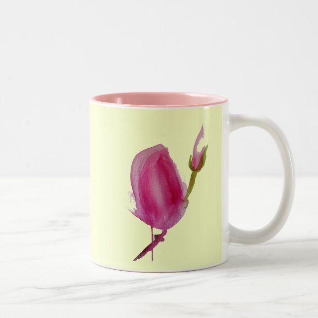 Rosa Magnolia vattenfärglasart Två-Tonad Mugg (Höger)