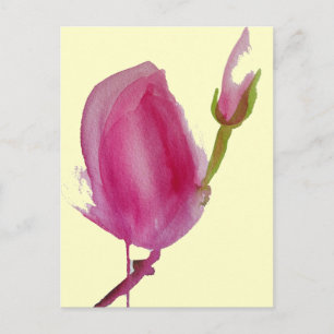 Rosa Magnolia vattenfärglasart Vykort