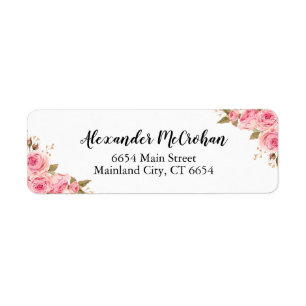  Rosa Magnolia Watercolor Blommigt Bröllop Returadress Etikett