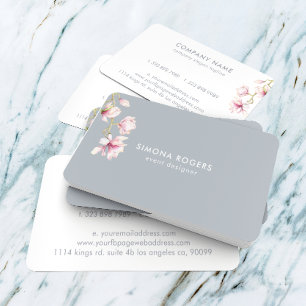 Rosa Magnolia Watercolor Blue-Grått Background Visitkort