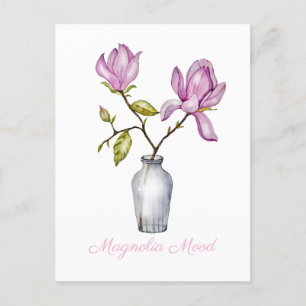 Rosa Magnolia Watercolor Botanical Helg Vykort