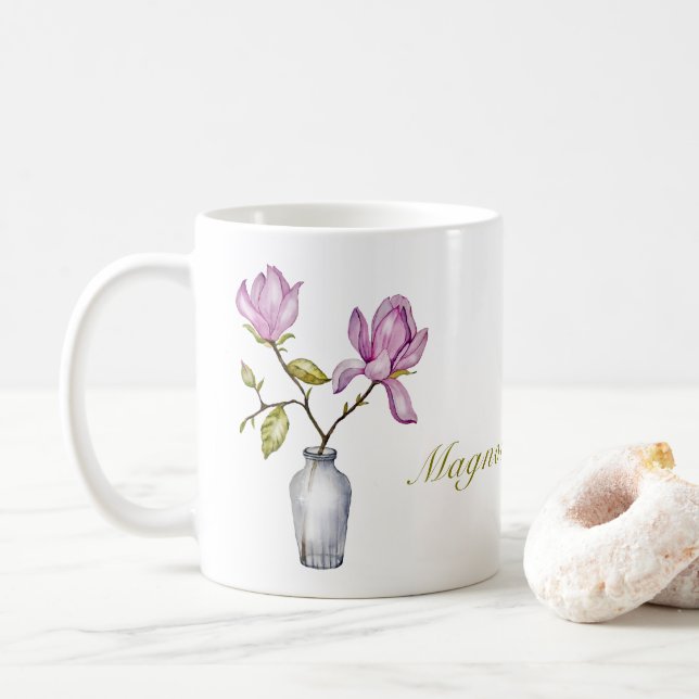 Rosa Magnolia Watercolor Botanisk Kaffemugg (Med munk)