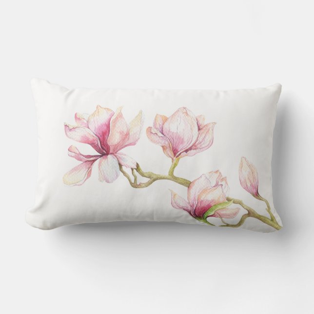 Rosa Magnolia Watercolor Illustration Lumbarkudde (Framsida)
