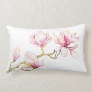 Rosa Magnolia Watercolor Illustration Lumbarkudde