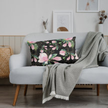 Rosa Magnolia Watercolor Mönster Black