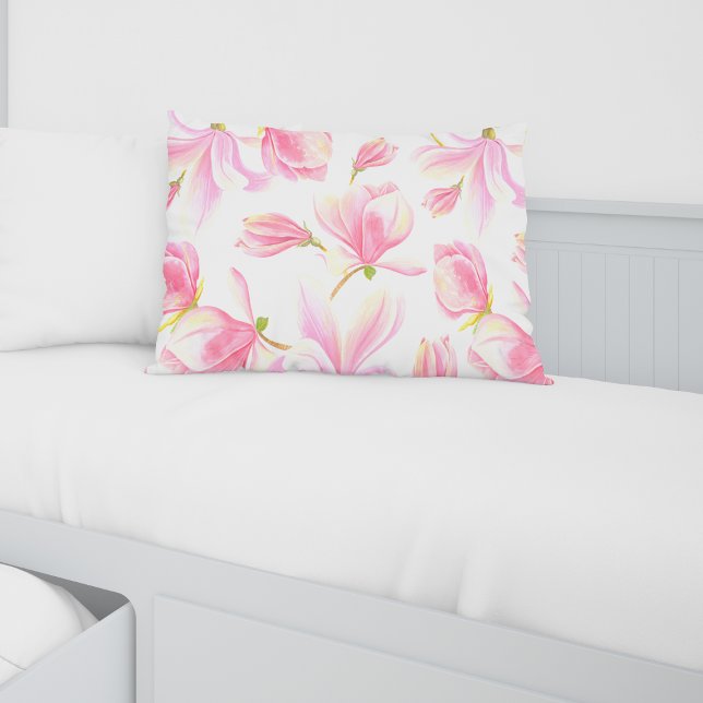 Rosa Magnolia Watercolor Prydnadskudde (Skapare uppladdad)